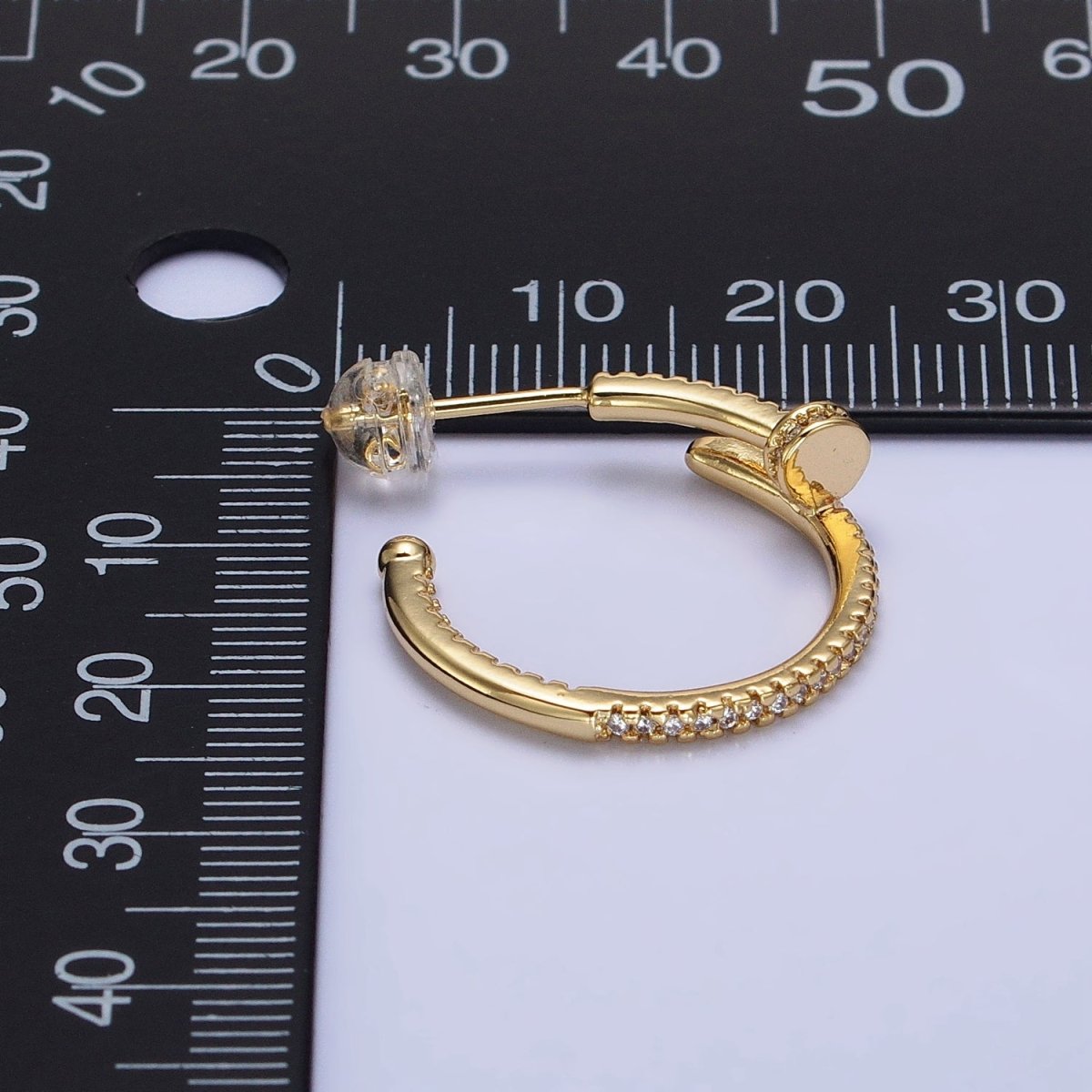 24K Gold Filled 30mm Spiral Needle Micro Paved CZ Hoop Earrings in Gold & Silver | AB534 AB535 - DLUXCA