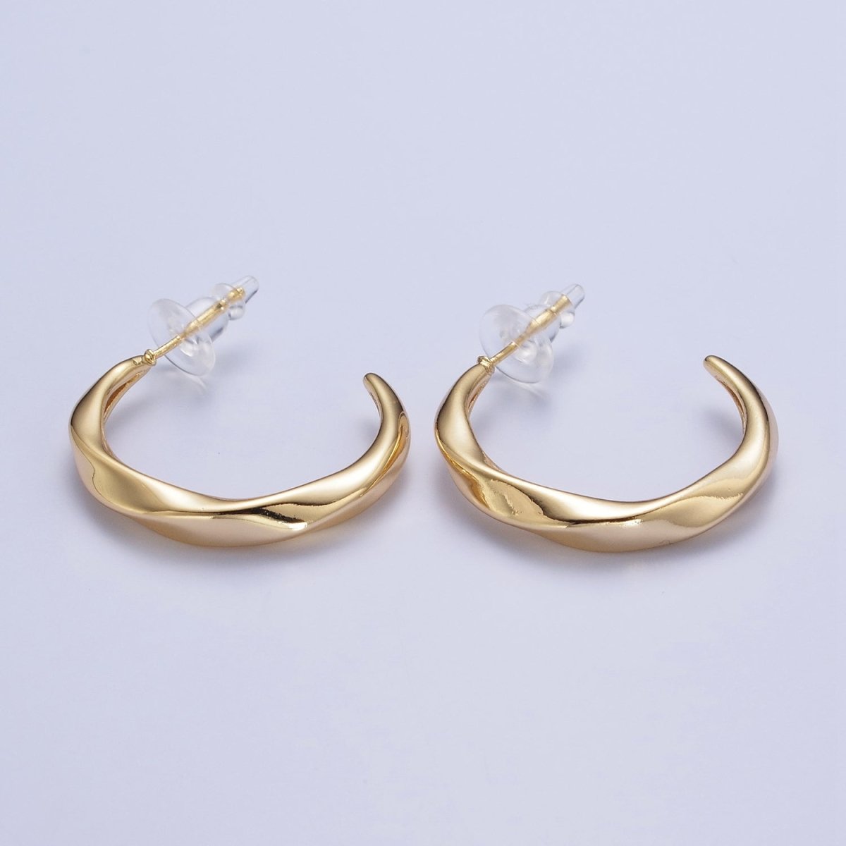 24K Gold Filled 30mm Twisted C Shaped Geometric Hoop Earrings | X-892 - DLUXCA
