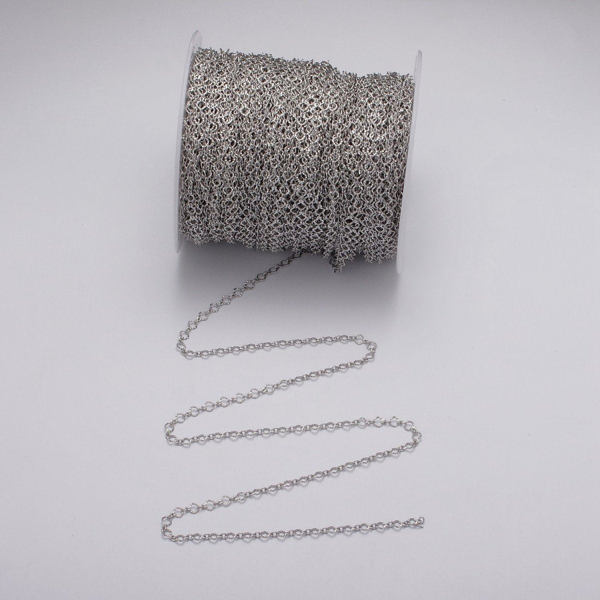 24K Gold Filled 3.5mm Hammered Designed Link Unfinished Chain by Yard in Gold & Silver | ROLL-1063, ROLL-1091 - DLUXCA