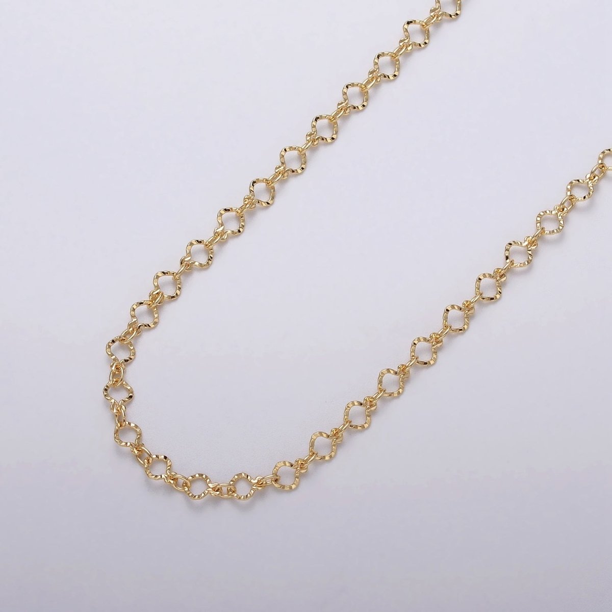 24K Gold Filled 3.5mm Hammered Designed Link Unfinished Chain by Yard in Gold & Silver | ROLL-1063, ROLL-1091 - DLUXCA