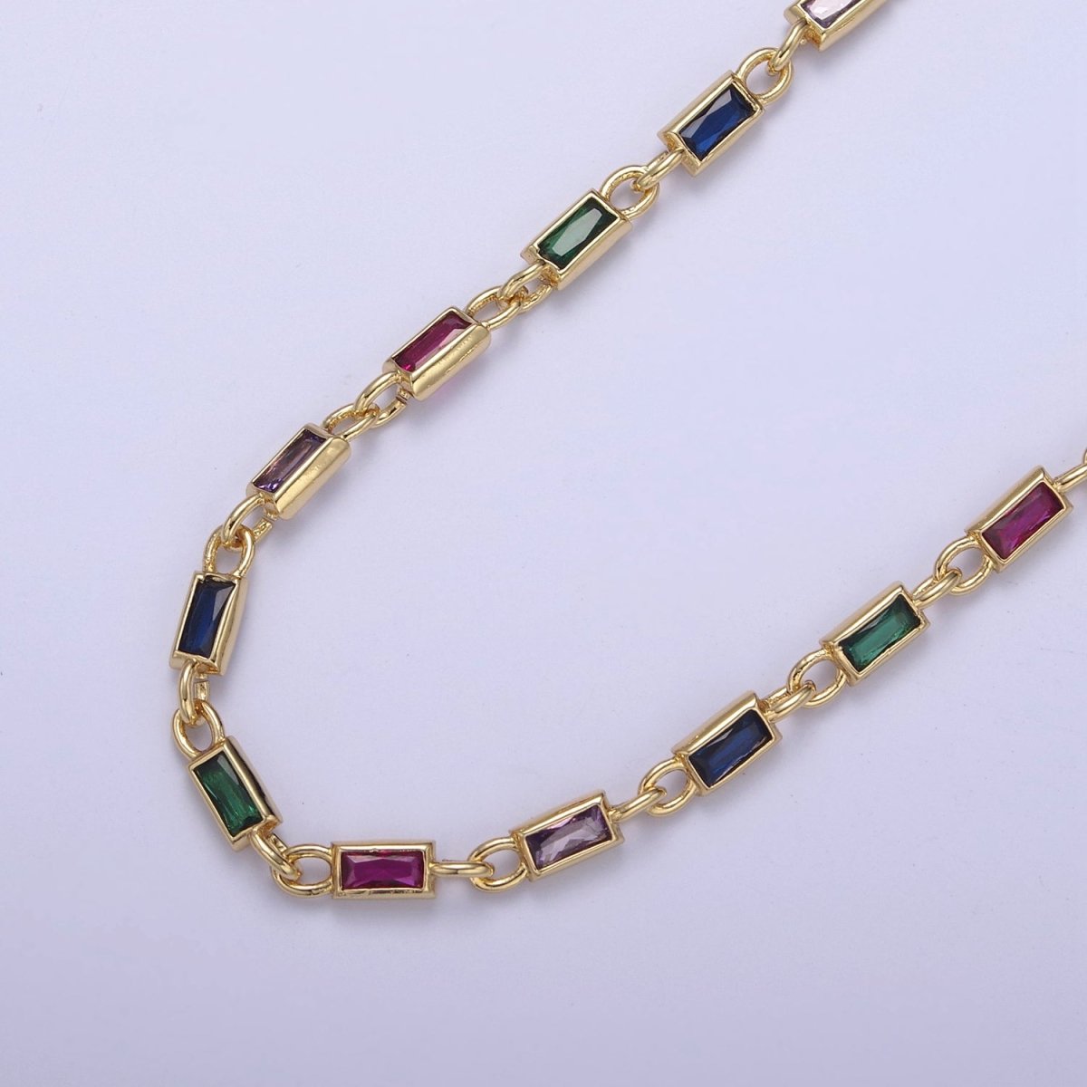 24K Gold Filled 3.6mm Baguette Cubic Zirconia Station Necklace Bulk Unfinished Chain | ROLL-757, ROLL-778, ROLL-779, ROLL-860, ROLL-861 Clearance Pricing - DLUXCA