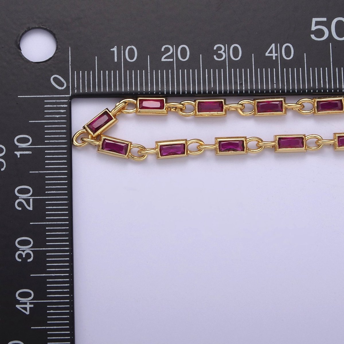 24K Gold Filled 3.6mm Baguette Cubic Zirconia Station Necklace Bulk Unfinished Chain | ROLL-757, ROLL-778, ROLL-779, ROLL-860, ROLL-861 Clearance Pricing - DLUXCA