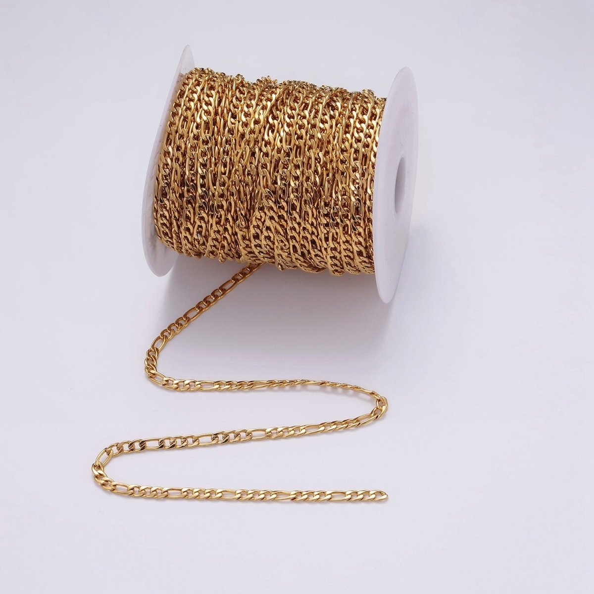 24k Gold Filled 3.8mm Width Figaro Chain Unfinished Chain by Yard Chain Bulk Wholesale | ROLL-1492 - DLUXCA
