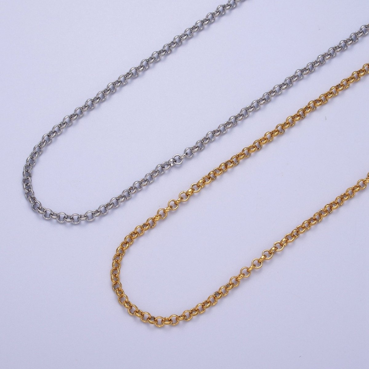 24K Gold Filled 3mm Round Rolo Unfinished Chain in Gold & Silver | ROLL-881, ROLL-882 Clearance Pricing - DLUXCA