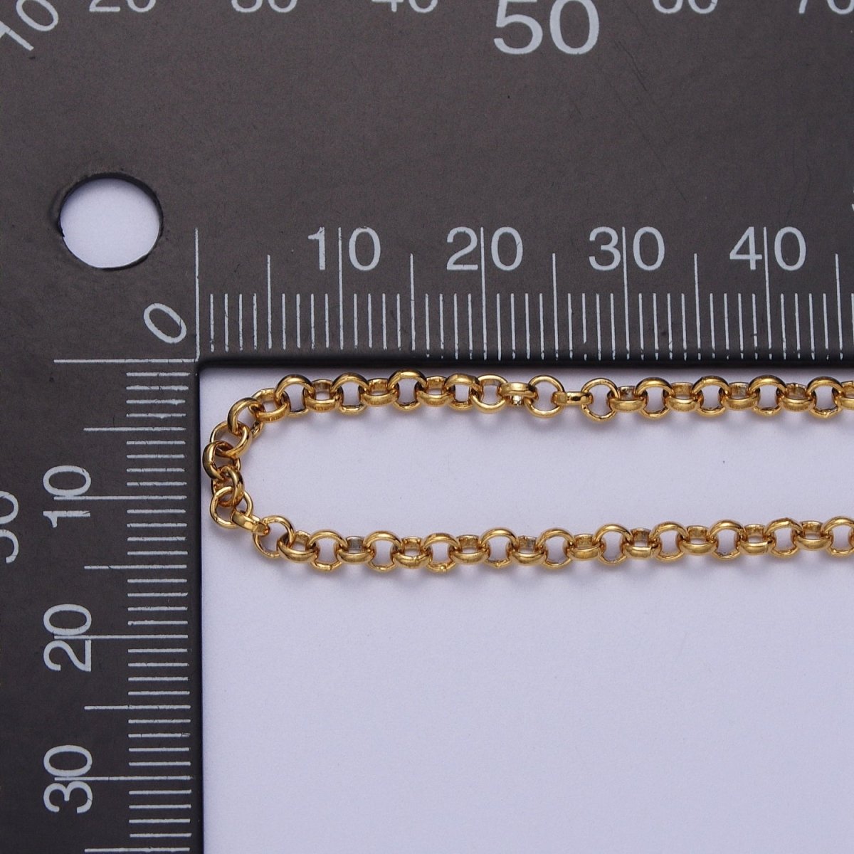 24K Gold Filled 3mm Round Rolo Unfinished Chain in Gold & Silver | ROLL-881, ROLL-882 Clearance Pricing - DLUXCA
