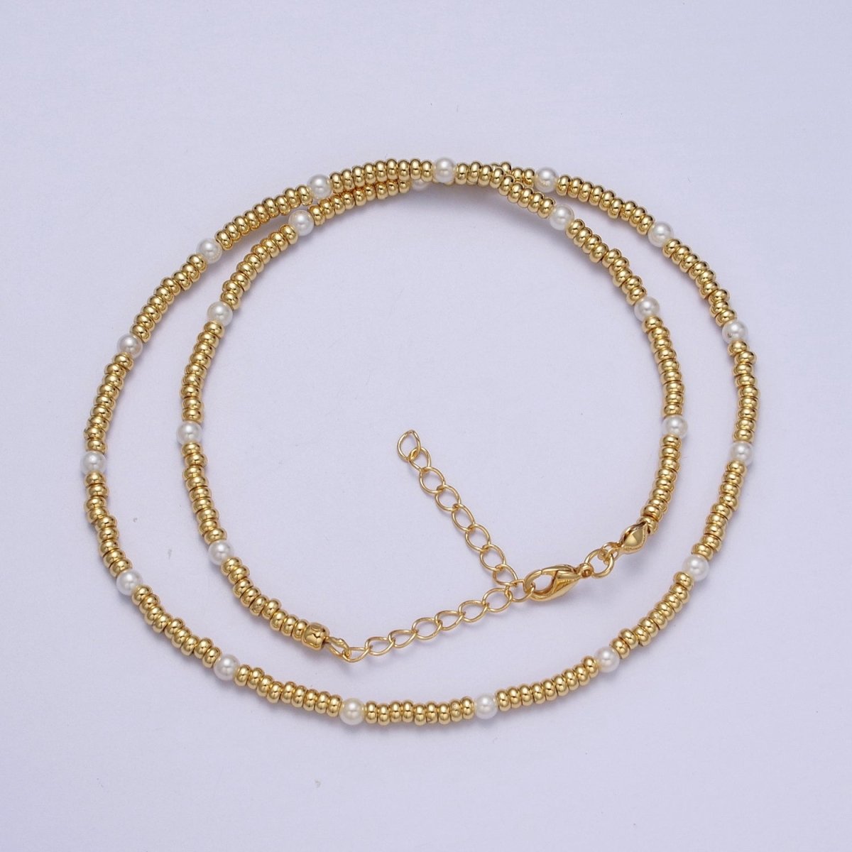 24K Gold Filled 3mm Spacer Bead Shell Pearl 16 Inch Choker Necklace | WA-1281 Clearance Pricing - DLUXCA