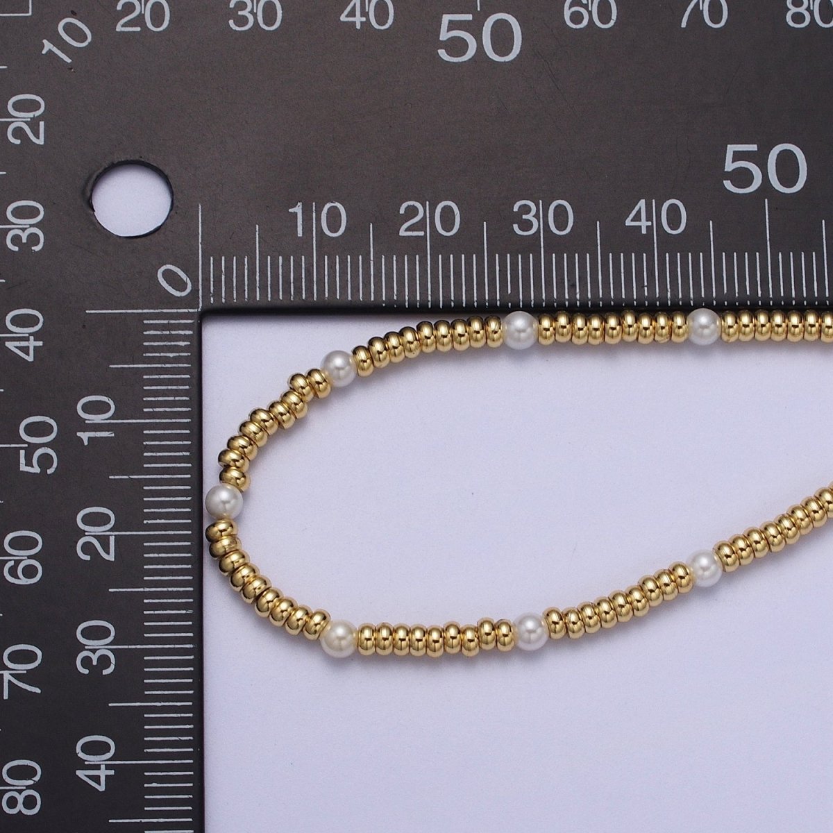 24K Gold Filled 3mm Spacer Bead Shell Pearl 16 Inch Choker Necklace | WA-1281 Clearance Pricing - DLUXCA
