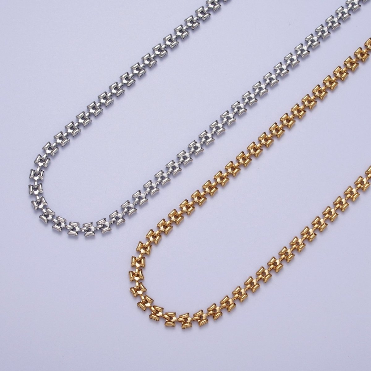 24K Gold Filled 4.2mm Designed Boxy Gold, Silver Unfinished Chain | ROLL-879, ROLL-880 Clearance Pricing - DLUXCA