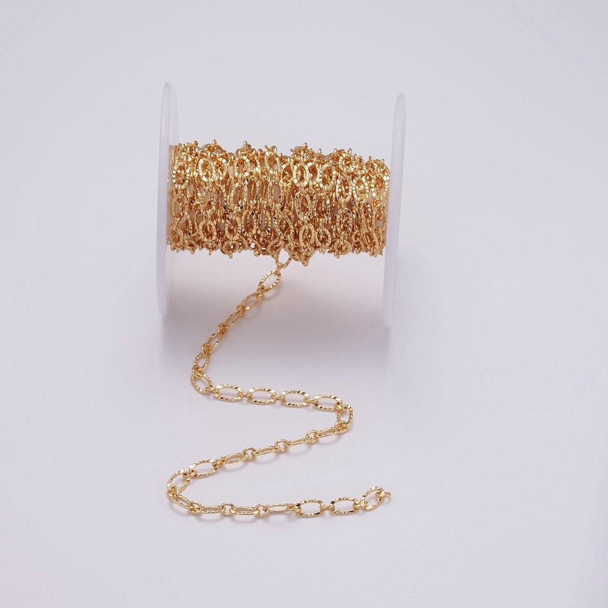 24K Gold Filled 4.3mm Sunburst Oval Cable Link Chain Unfinished Chain For Jewelry Making | ROLL-1385 Clearance Pricing - DLUXCA