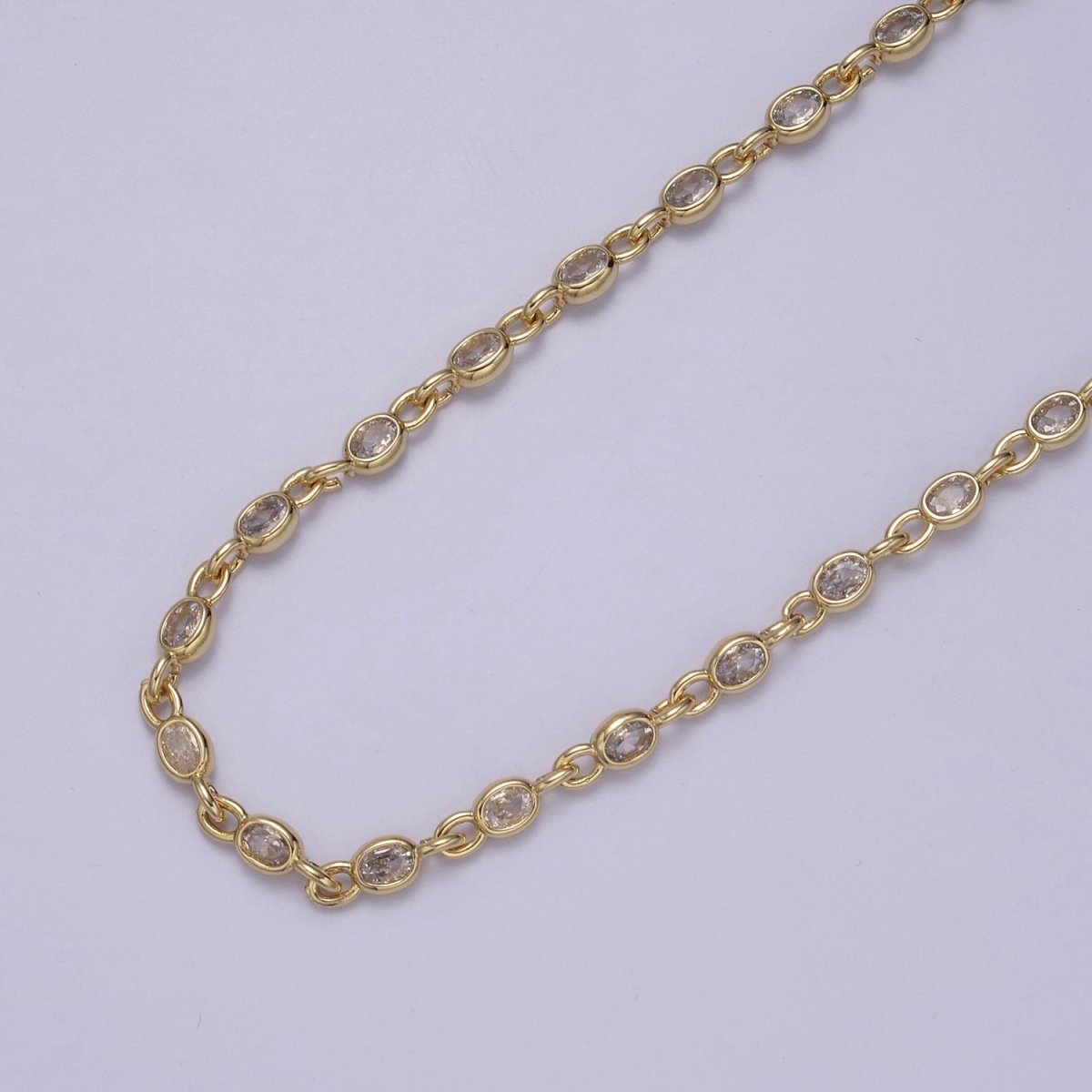 24K Gold Filled 4mm Oval Cubic Zirconia Unsoldered Link Connector Unfinished Bulk Chain | ROLL-754 ROLL-755 ROLL-756 ROLL-859 Clearance Pricing - DLUXCA