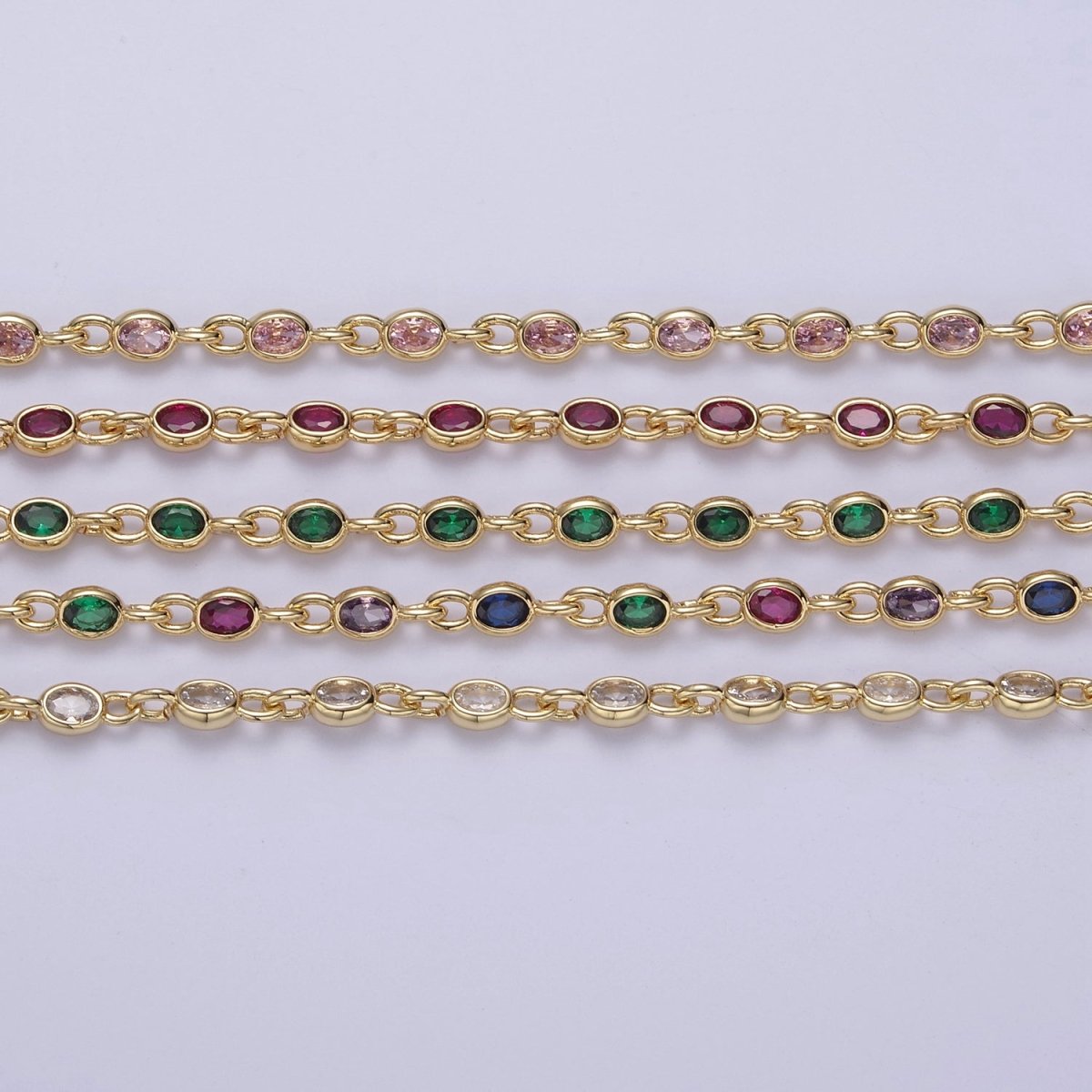 24K Gold Filled 4mm Oval Cubic Zirconia Unsoldered Link Connector Unfinished Bulk Chain | ROLL-754 ROLL-755 ROLL-756 ROLL-859 Clearance Pricing - DLUXCA