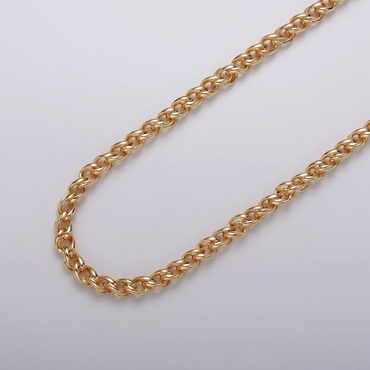 24K Gold Filled 4mm Wheat Statement Double Link Unfinished Chain by Yard in Gold & Silver | ROLL-1045, ROLL-1079 Clearance Pricing - DLUXCA
