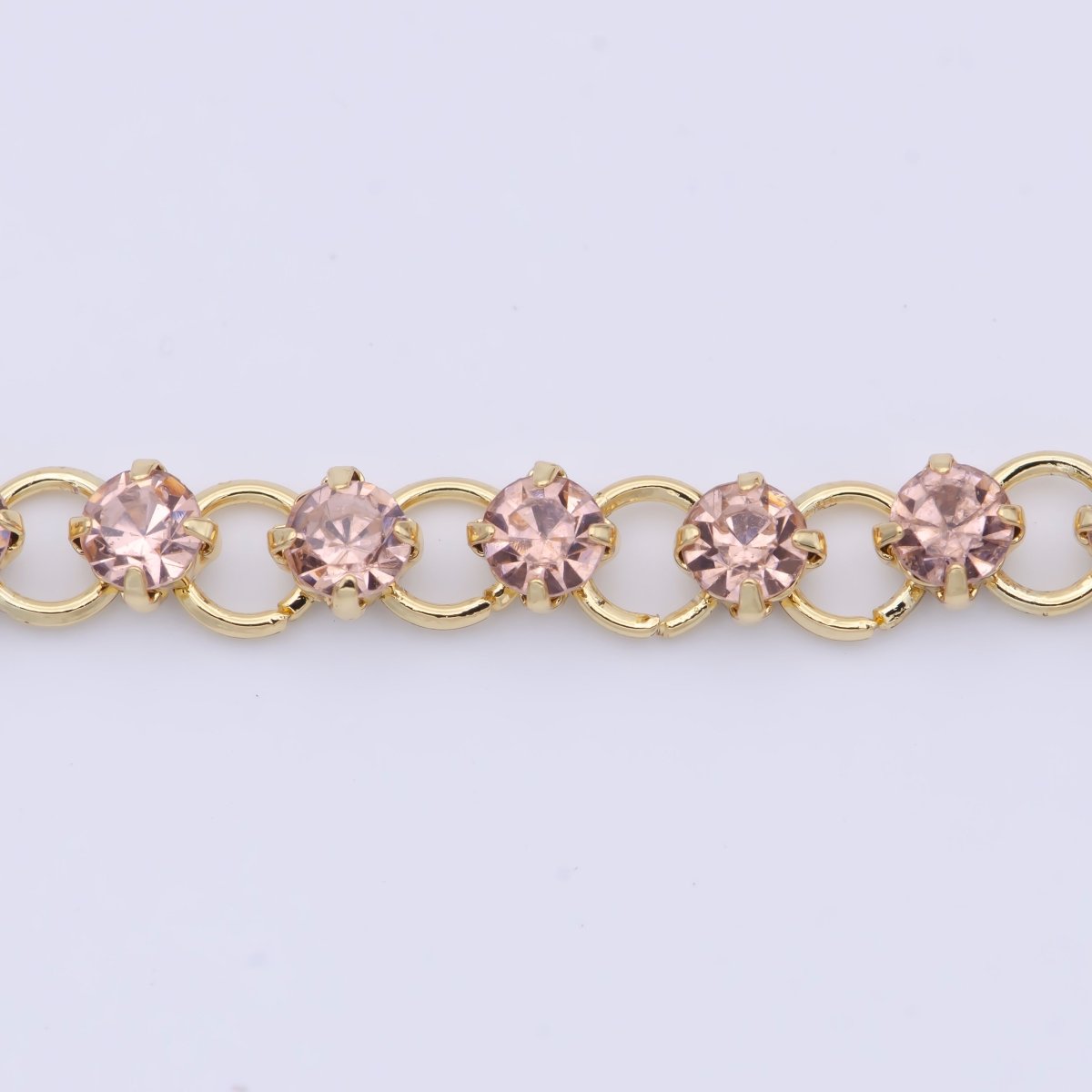 24K Gold Filled 5.2mm Designed Rolo Pink Cubic Zirconia Unfinished Chain For Jewelry Necklace Making | ROLL-864 Clearance Pricing - DLUXCA