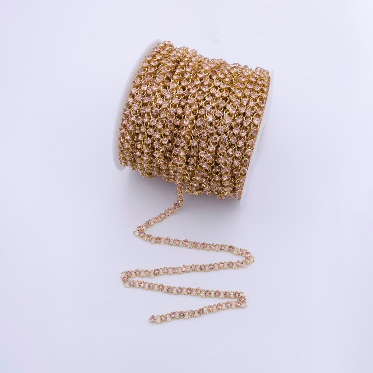 24K Gold Filled 5.2mm Designed Rolo Pink Cubic Zirconia Unfinished Chain For Jewelry Necklace Making | ROLL-864 Clearance Pricing - DLUXCA