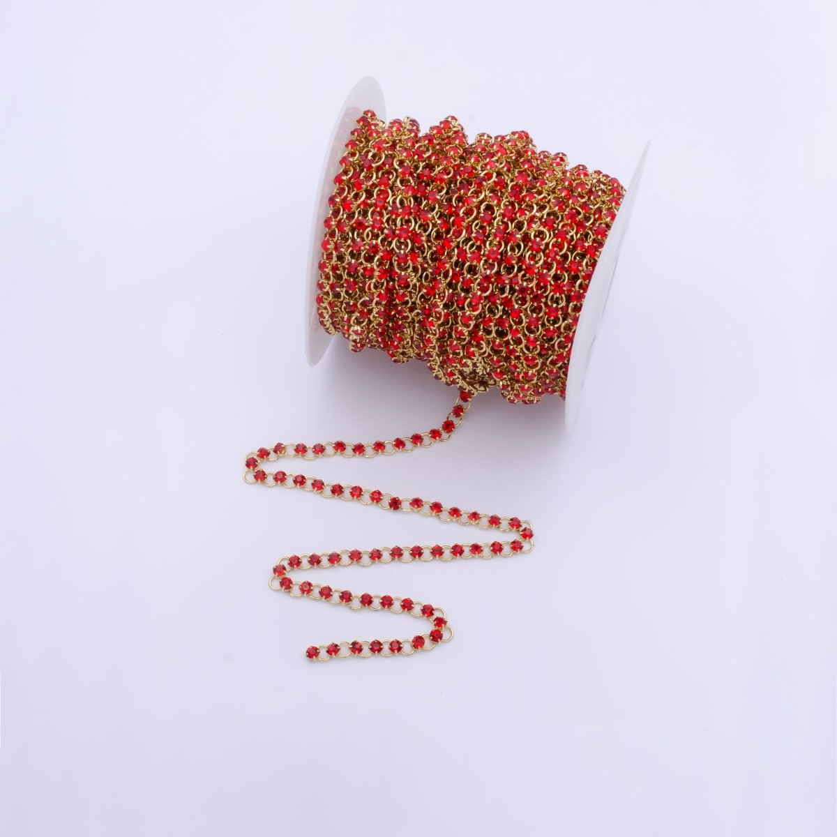 24K Gold Filled 5.2mm Designed Rolo Ruby Red Cubic Zirconia Unfinished Chain For Jewelry Necklace Making | ROLL-866 Clearance Pricing - DLUXCA