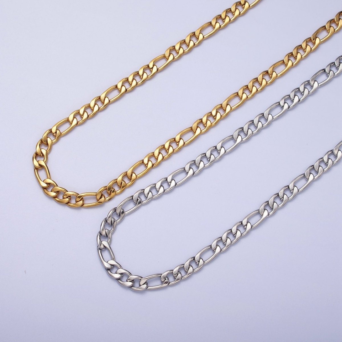 24K Gold Filled 5.3mm Flat Figaro Gold & Silver Unfinished Chain | ROLL-931, ROLL-932 Clearance Pricing - DLUXCA