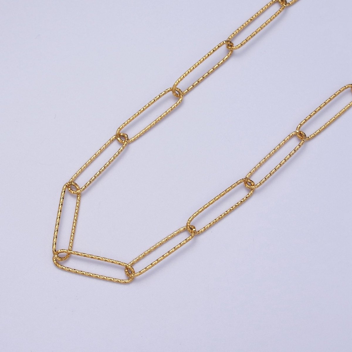 24K Gold Filled 5mm Textured Paperclip Gold, Silver Unfinished Chain | ROLL-927 ROLL-928 Clearance Pricing - DLUXCA