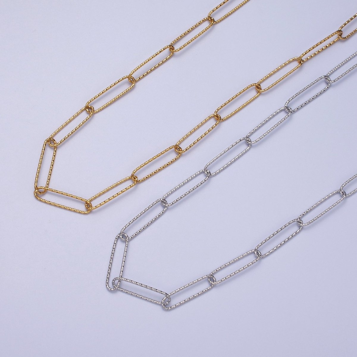 24K Gold Filled 5mm Textured Paperclip Gold, Silver Unfinished Chain | ROLL-927 ROLL-928 Clearance Pricing - DLUXCA