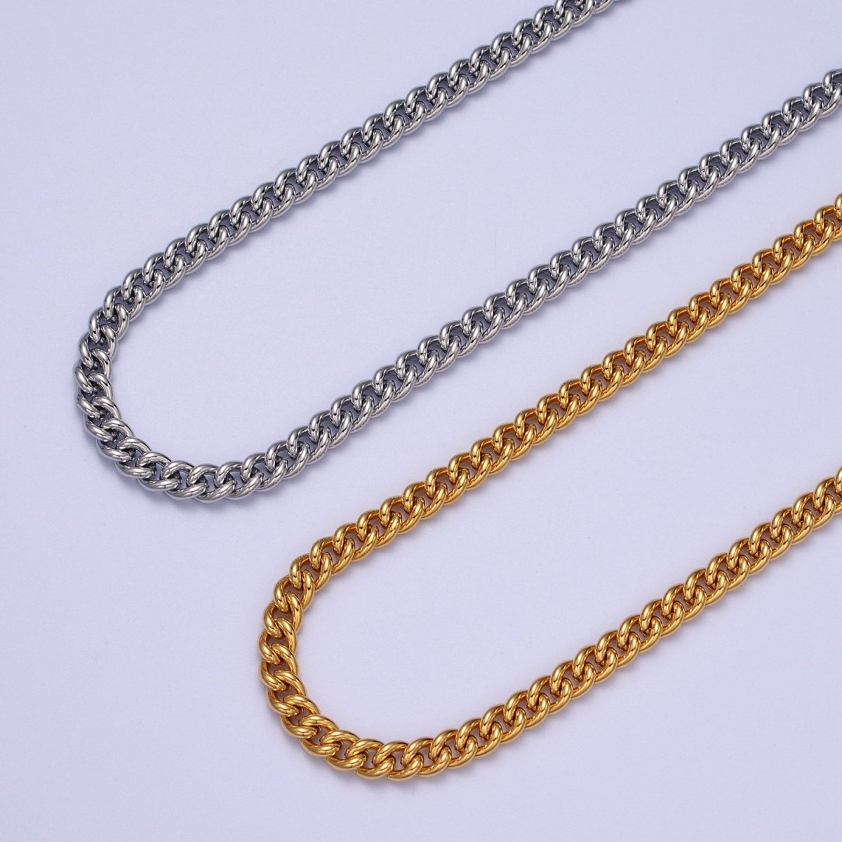 24K Gold Filled 5mm Width Curb Gold, Silver Unfinished Chain | ROLL-978, ROLL-979 Clearance Pricing - DLUXCA