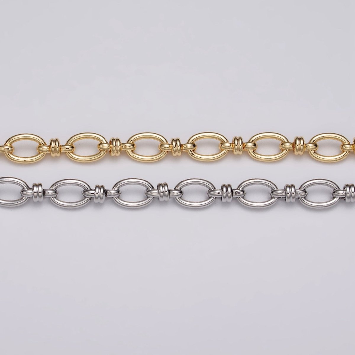 24k Gold Filled 6.5mm Figaro Long and Short Fancy Unfinished Unique Chain in Gold & Silver | ROLL-1141 ROLL-1142 Clearance Pricing - DLUXCA