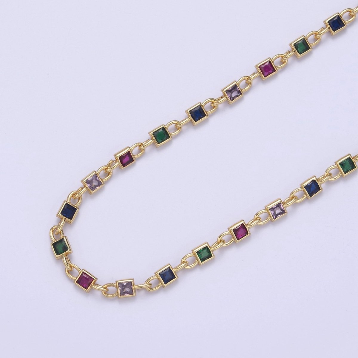 24K Gold Filled 6mm Clear Rectangle Cut Bezel Chain by Yard, Station Necklace CZ Diamond by Foot for Necklace Bracelet Jewelry Making | ROLL-777 Clearance Pricing - DLUXCA