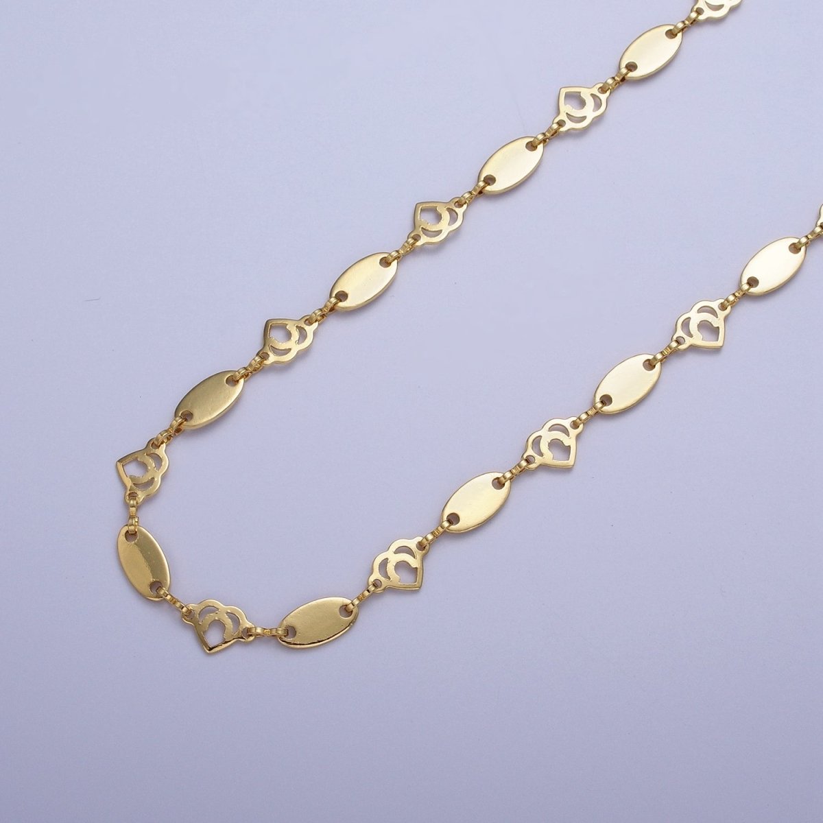 24K Gold Filled 6mm Designed Round Anchor Heart Bulk Unfinished Chain For Jewelry Making | ROLL-858 Clearance Pricing - DLUXCA