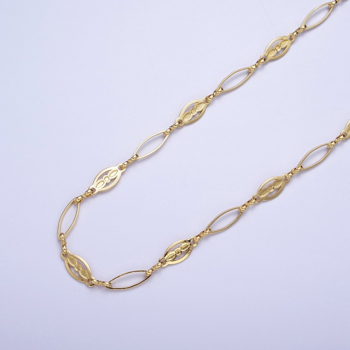 24K Gold Filled 6mm Designed Sharp Oval Outline Bulk Jewelry Making Unfinished Chain by Yard | ROLL-847 Clearance Pricing - DLUXCA