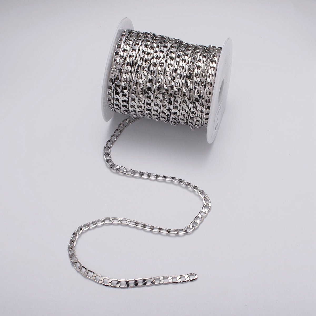 24k Gold Filled 6mm Flat Concave Curb Unfinished Chain by Yard in Gold & Silver | ROLL-1054, ROLL-1106 Clearance Pricing - DLUXCA