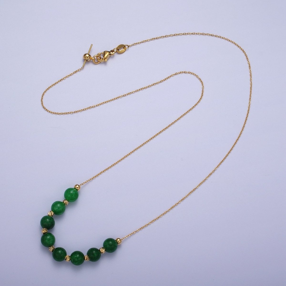 24K Gold Filled 6mm Natural Gemstone Beads 18.5 Inch Chain Necklace | WA-1245 - WA-1256 Clearance Pricing - DLUXCA