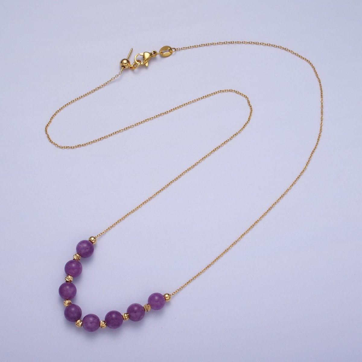 24K Gold Filled 6mm Natural Gemstone Beads 18.5 Inch Chain Necklace | WA-1245 - WA-1256 Clearance Pricing - DLUXCA