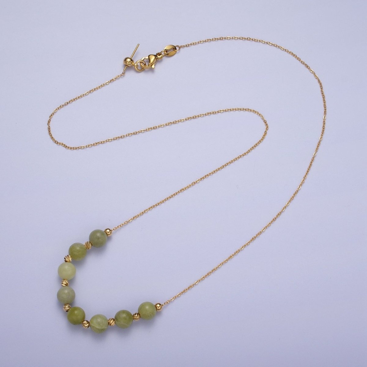 24K Gold Filled 6mm Natural Gemstone Beads 18.5 Inch Chain Necklace | WA-1245 - WA-1256 Clearance Pricing - DLUXCA