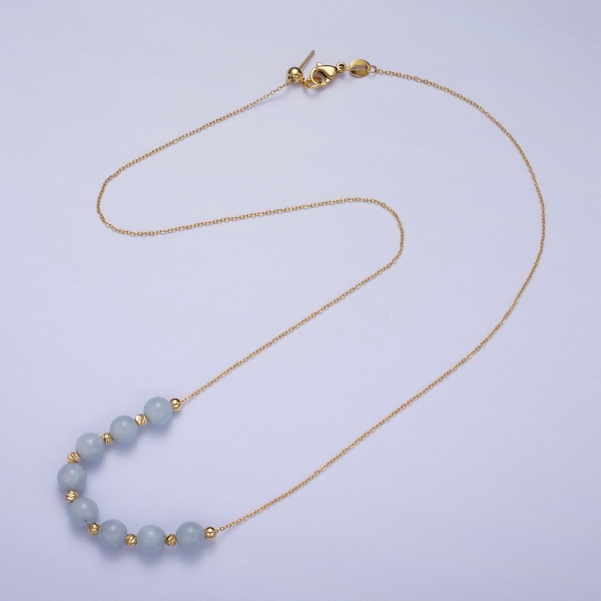 24K Gold Filled 6mm Natural Gemstone Beads 18.5 Inch Chain Necklace | WA-1245 - WA-1256 Clearance Pricing - DLUXCA