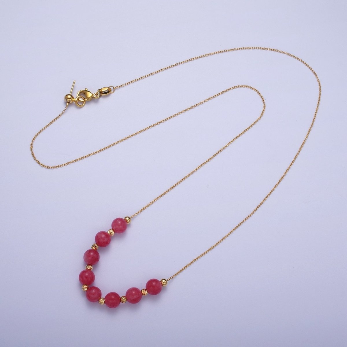 24K Gold Filled 6mm Natural Gemstone Beads 18.5 Inch Chain Necklace | WA-1245 - WA-1256 Clearance Pricing - DLUXCA