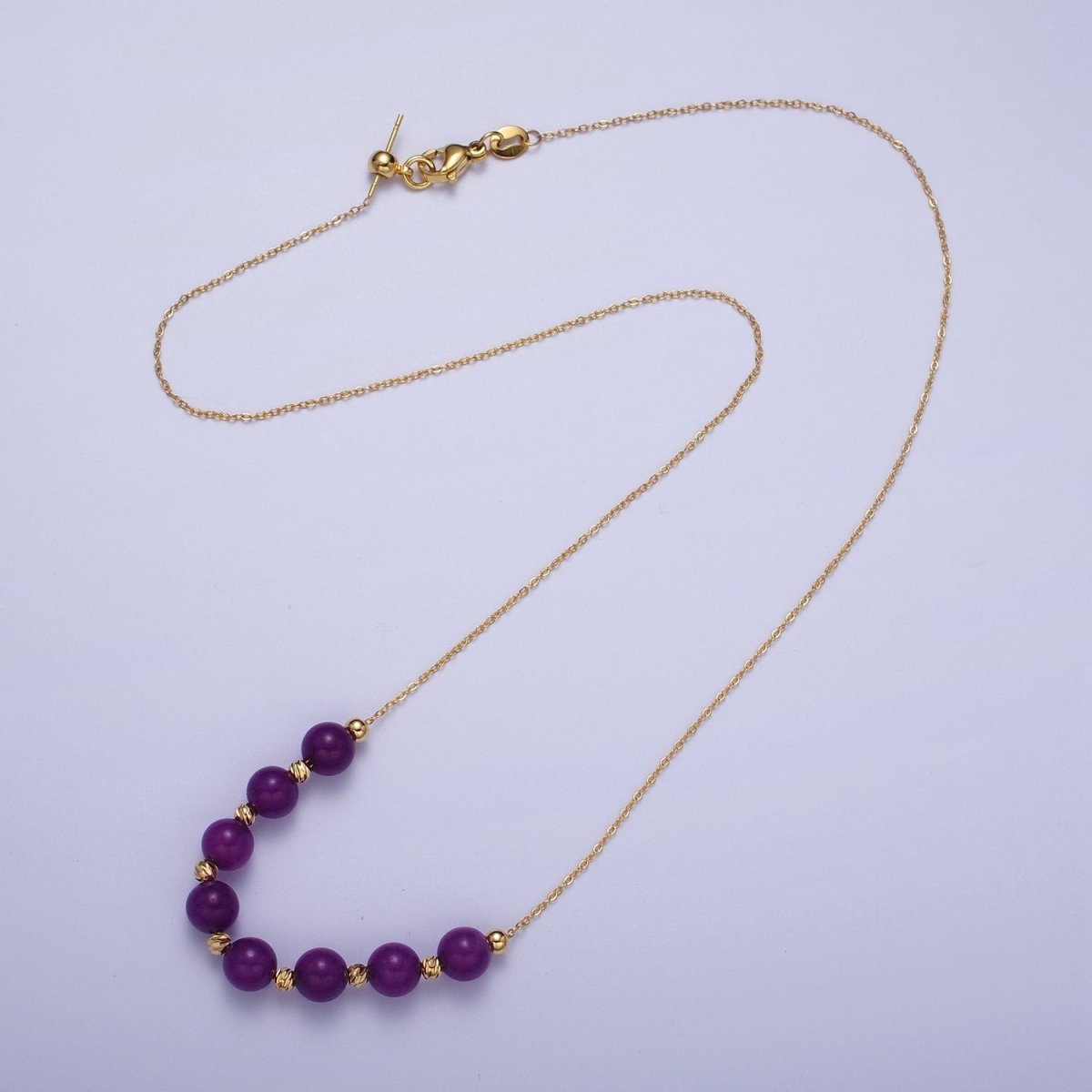 24K Gold Filled 6mm Natural Gemstone Beads 18.5 Inch Chain Necklace | WA-1245 - WA-1256 Clearance Pricing - DLUXCA