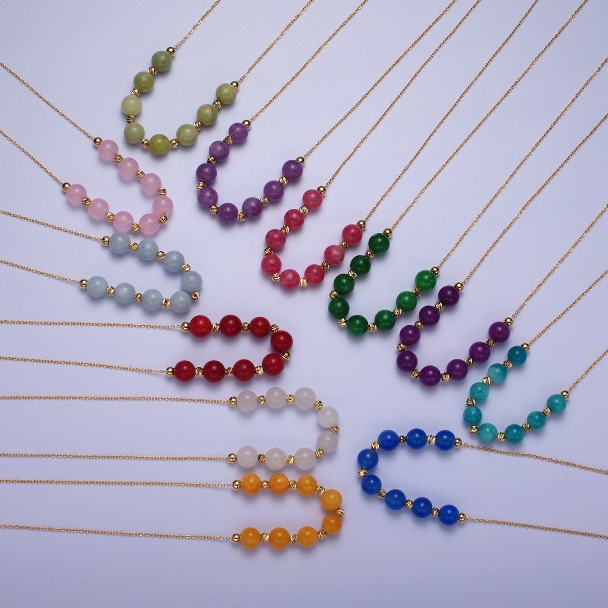 24K Gold Filled 6mm Natural Gemstone Beads 18.5 Inch Chain Necklace | WA-1245 - WA-1256 Clearance Pricing - DLUXCA