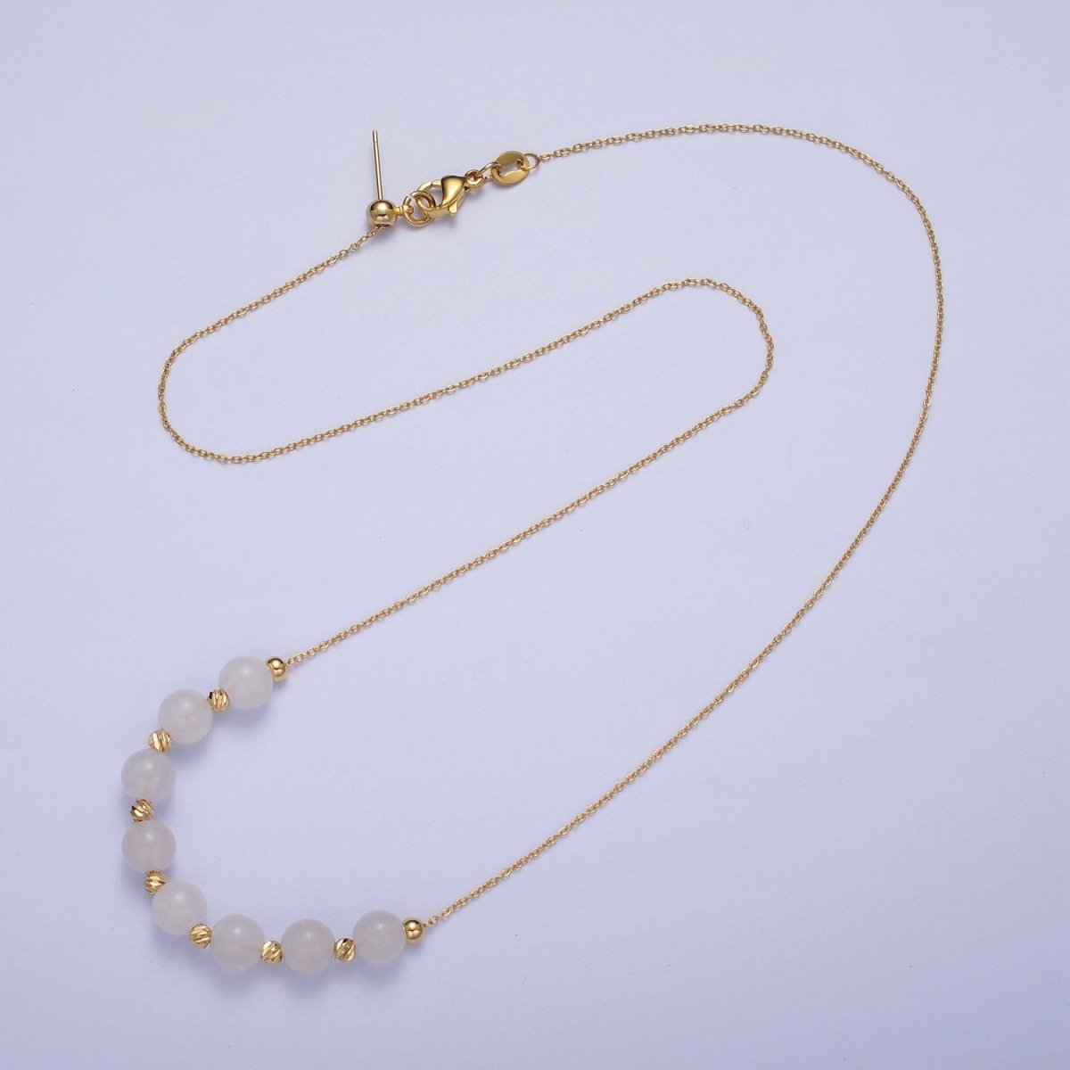 24K Gold Filled 6mm Natural Gemstone Beads 18.5 Inch Chain Necklace | WA-1245 - WA-1256 Clearance Pricing - DLUXCA