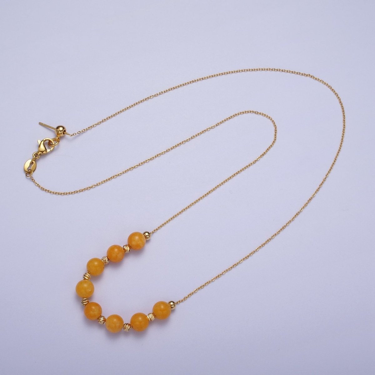 24K Gold Filled 6mm Natural Gemstone Beads 18.5 Inch Chain Necklace | WA-1245 - WA-1256 Clearance Pricing - DLUXCA