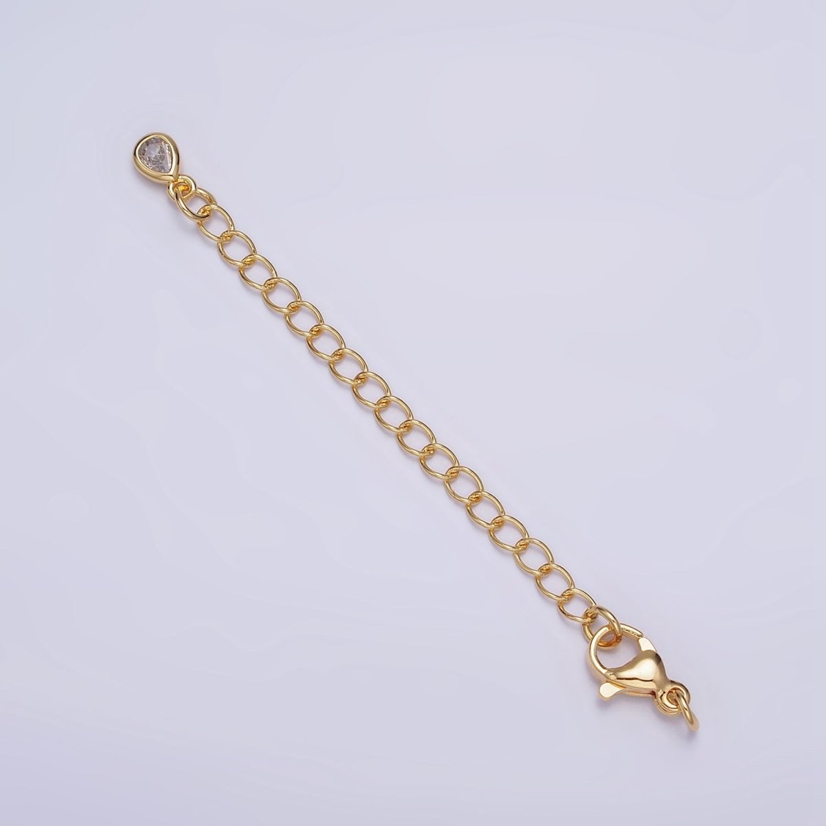 24K Gold Filled 70mm Extender Clear Round, Heart, Teardrop, Star CZ Lobster Clasps Closure Set Supply | Z453 - Z456 - DLUXCA