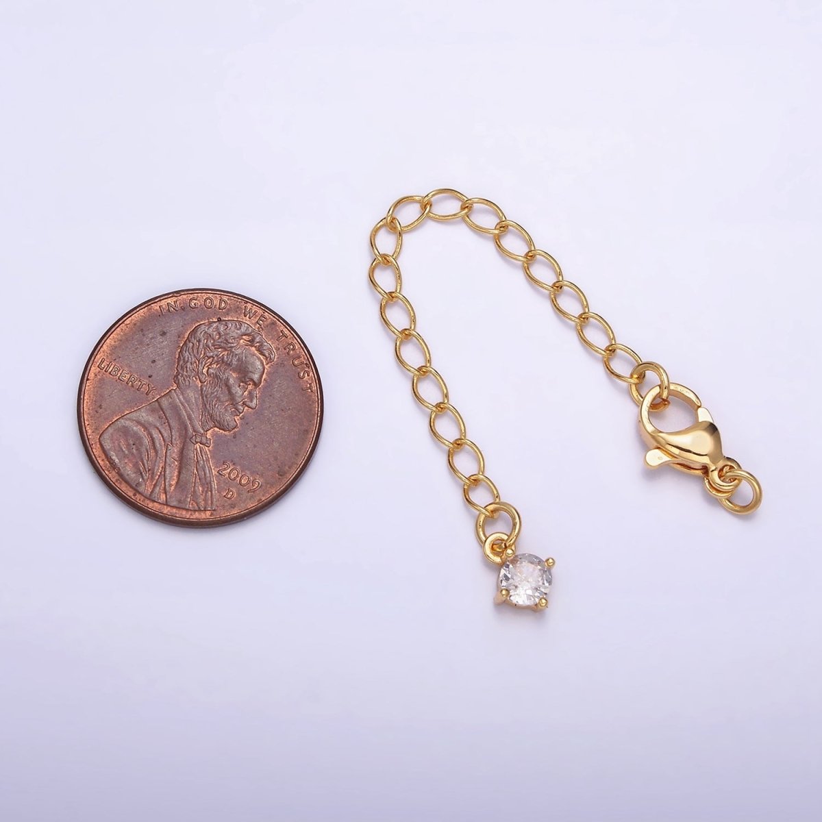 24K Gold Filled 70mm Extender Clear Round, Heart, Teardrop, Star CZ Lobster Clasps Closure Set Supply | Z453 - Z456 - DLUXCA