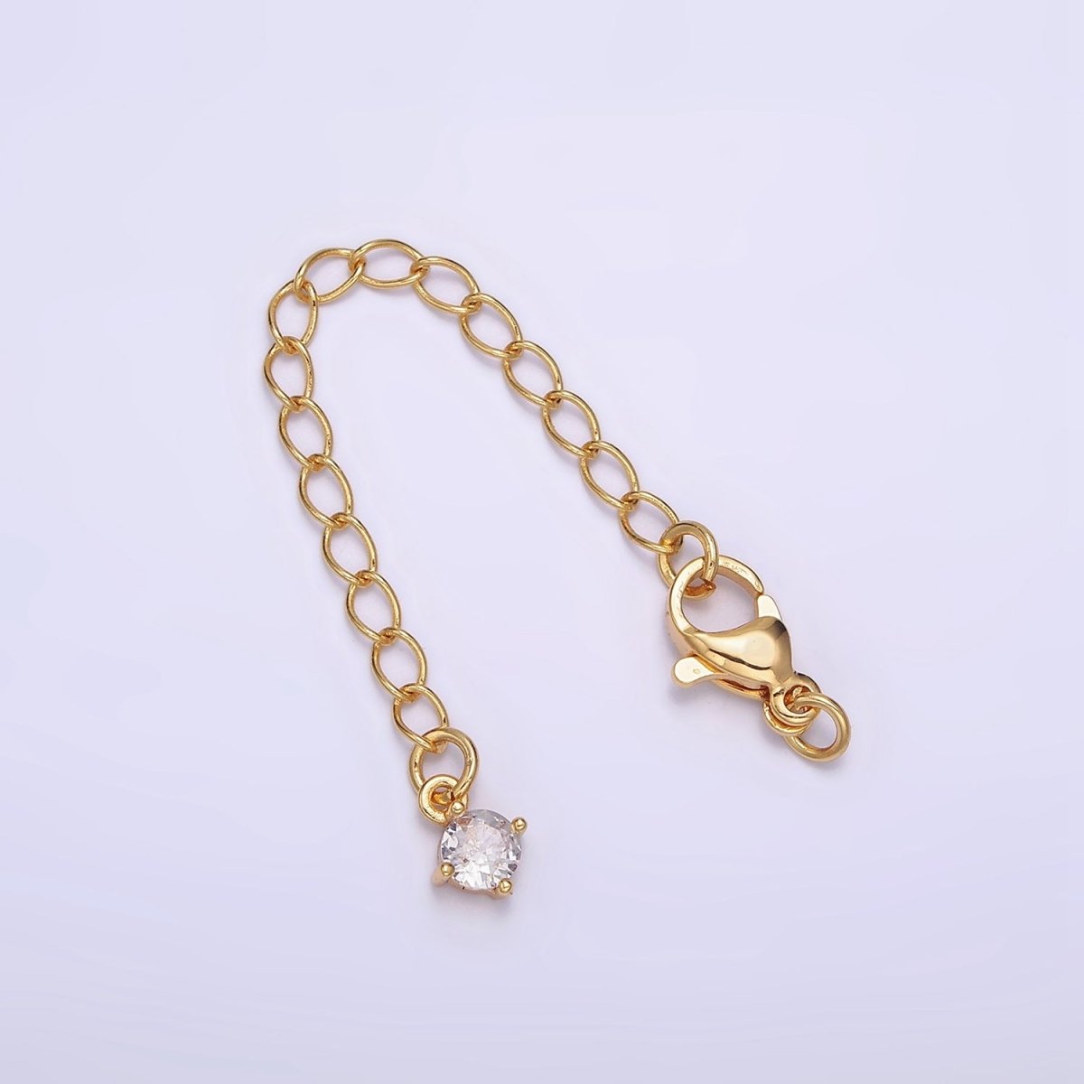 24K Gold Filled 70mm Extender Clear Round, Heart, Teardrop, Star CZ Lobster Clasps Closure Set Supply | Z453 - Z456 - DLUXCA