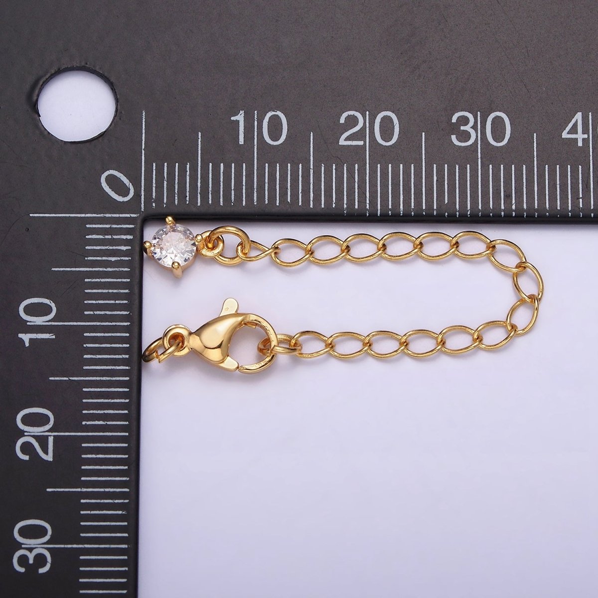 24K Gold Filled 70mm Extender Clear Round, Heart, Teardrop, Star CZ Lobster Clasps Closure Set Supply | Z453 - Z456 - DLUXCA
