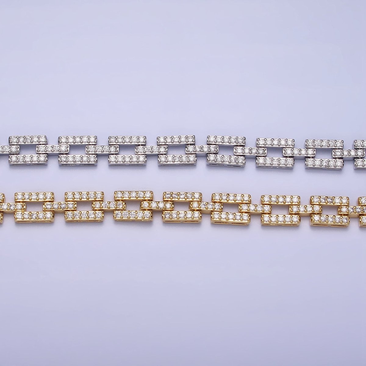 24K Gold Filled 7.5mm Half Micro Paved CZ Boxy Paperclip Link 17 Inch Chain Necklace | WA-1611 WA-1612 Clearance Pricing - DLUXCA