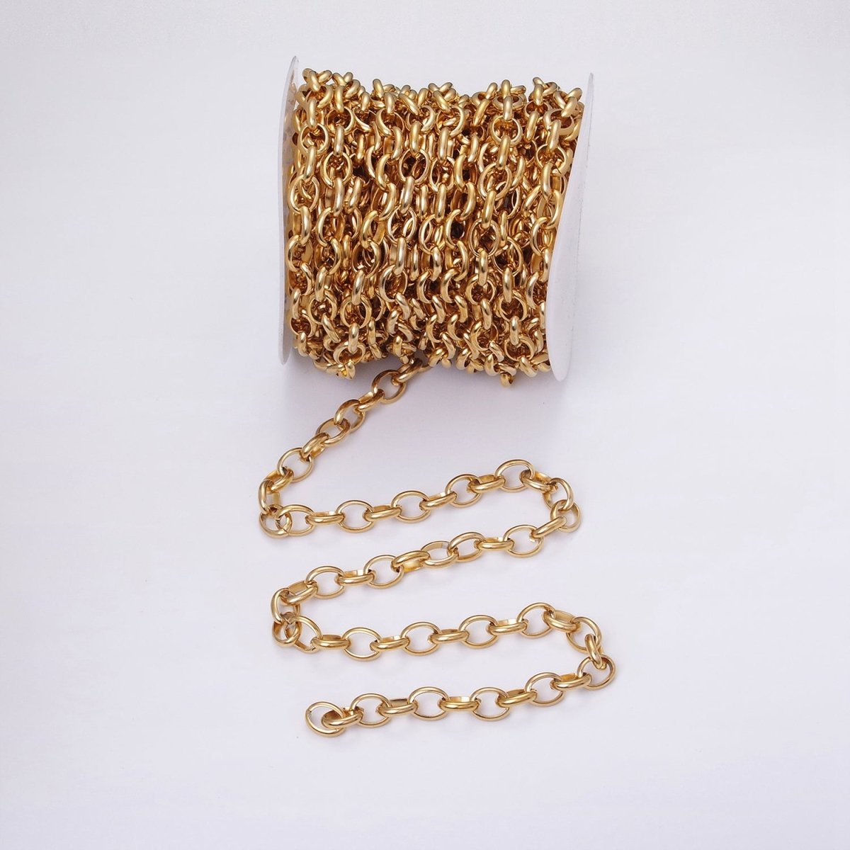 24k Gold Filled 7.5mm Oval Cable Clip Cable Link Unfinished Yard Chain in Gold & Silver | ROLL-1277 ROLL-1278 Clearance Pricing - DLUXCA