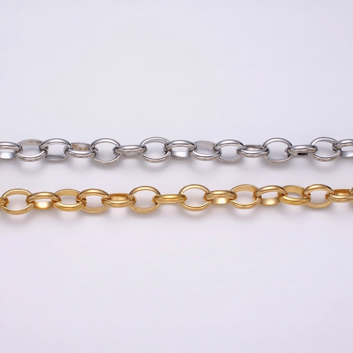 24k Gold Filled 7.5mm Oval Cable Clip Cable Link Unfinished Yard Chain in Gold & Silver | ROLL-1277 ROLL-1278 Clearance Pricing - DLUXCA