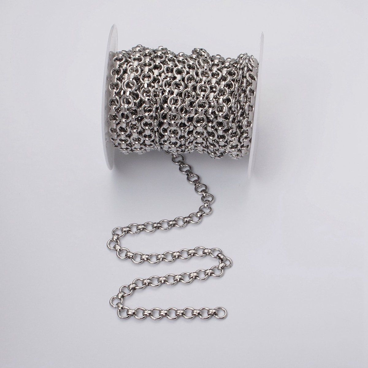 24k Gold Filled 7.5mm Round Rolo Unfinished Chain by Yard in Gold & Silver | ROLL-1147 ROLL-1148 Clearance Pricing - DLUXCA