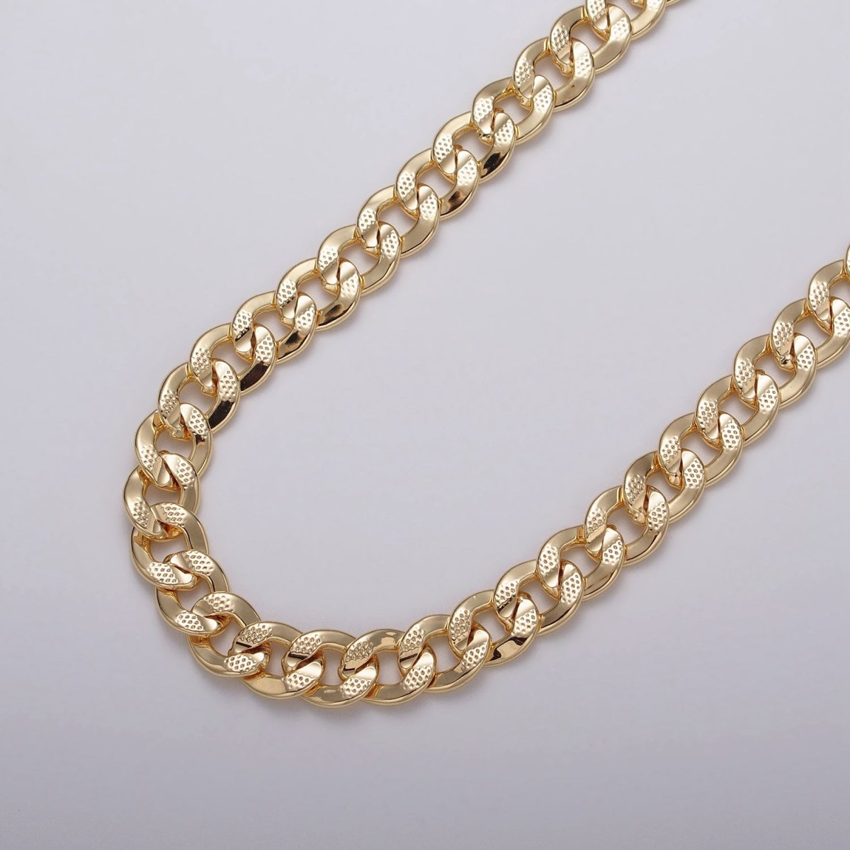 24k Gold Filled 8.5mm Unique Dotted Concave Flat Curb Unfinished Statement Chain in Gold & Silver | ROLL-1052, ROLL-1080 Clearance Pricing - DLUXCA
