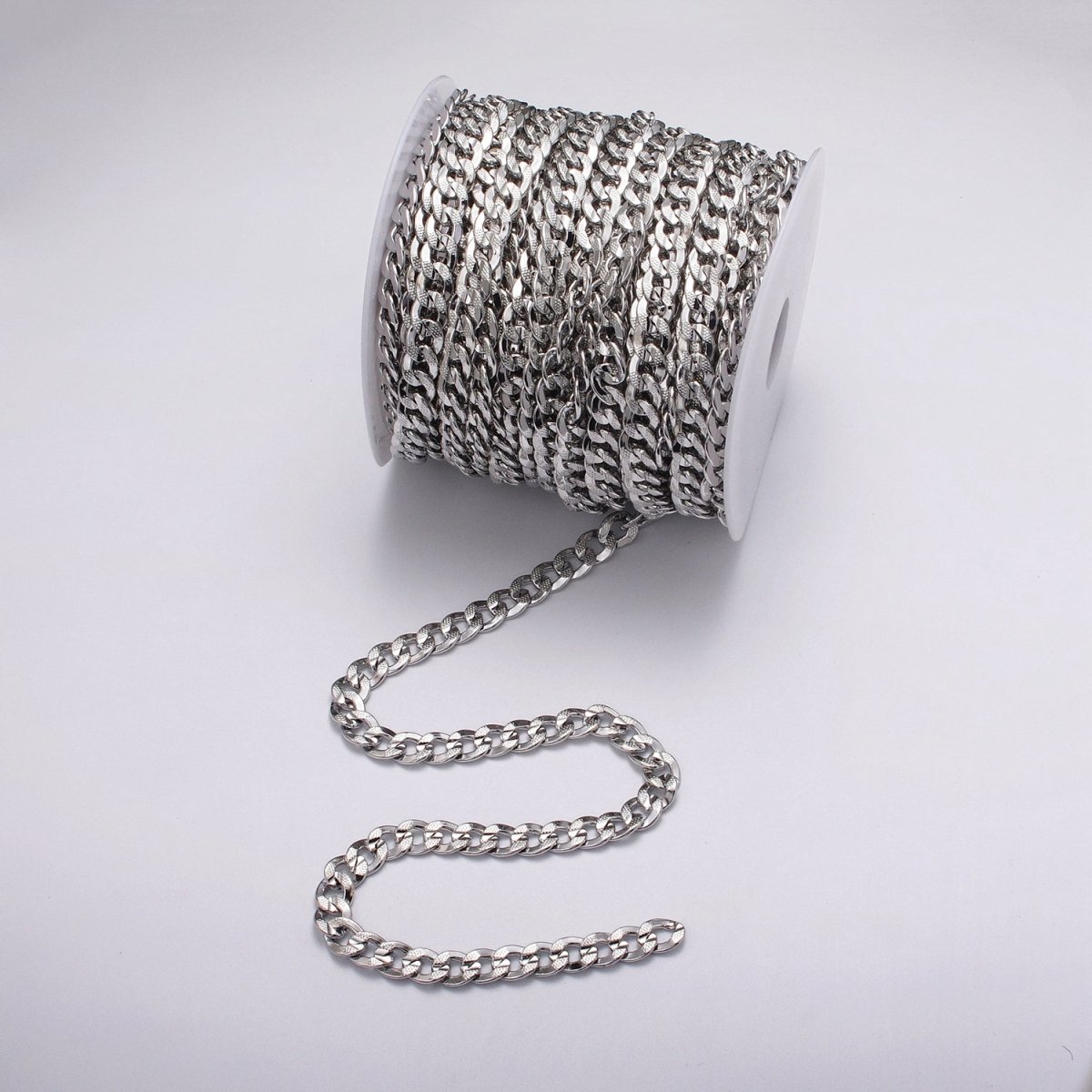 24k Gold Filled 8.5mm Unique Dotted Concave Flat Curb Unfinished Statement Chain in Gold & Silver | ROLL-1052, ROLL-1080 Clearance Pricing - DLUXCA