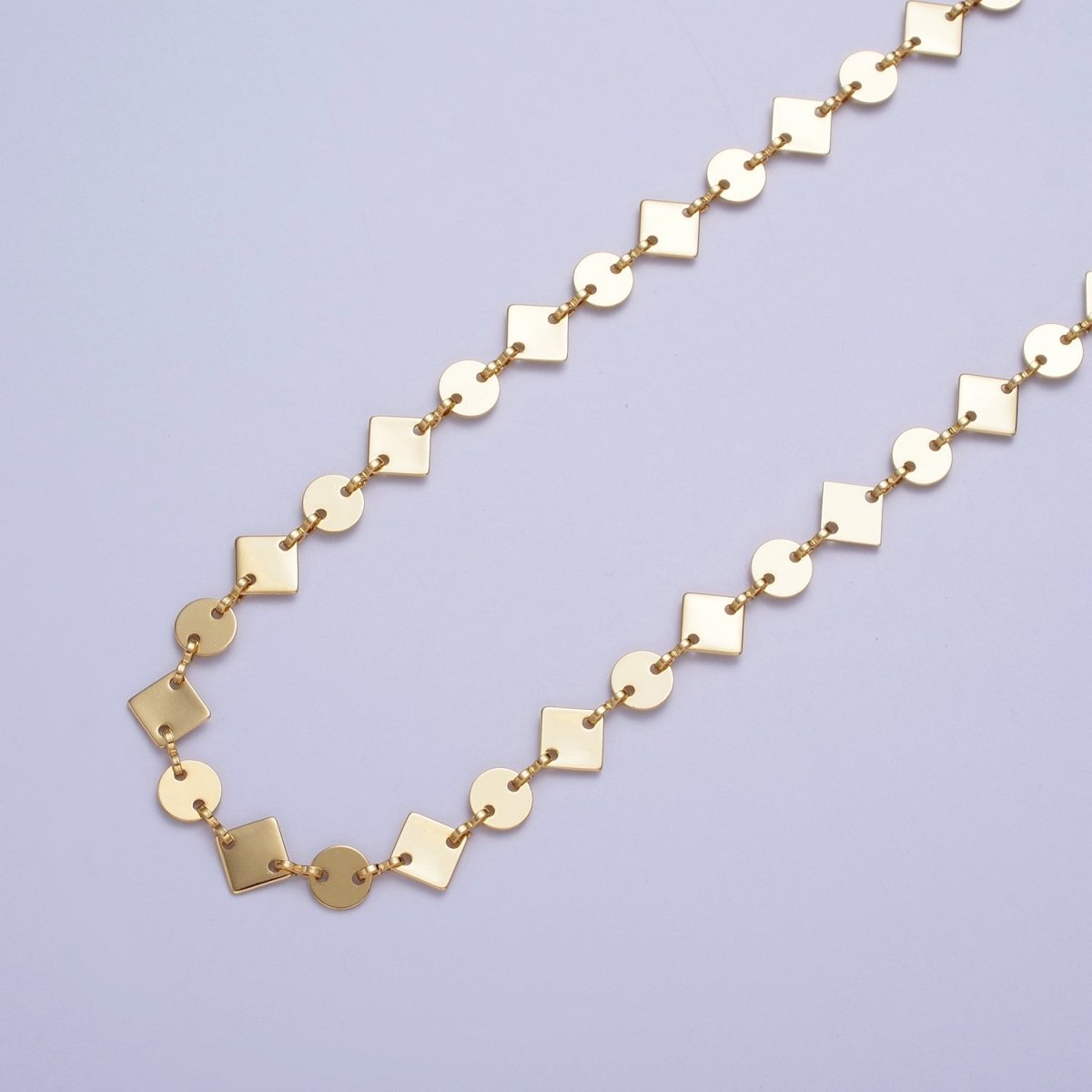 24K Gold Filled 8mm Designed Rhombus Circle Wholesale Chain by Yard For Jewelry Making | ROLL-846 Clearance Pricing - DLUXCA