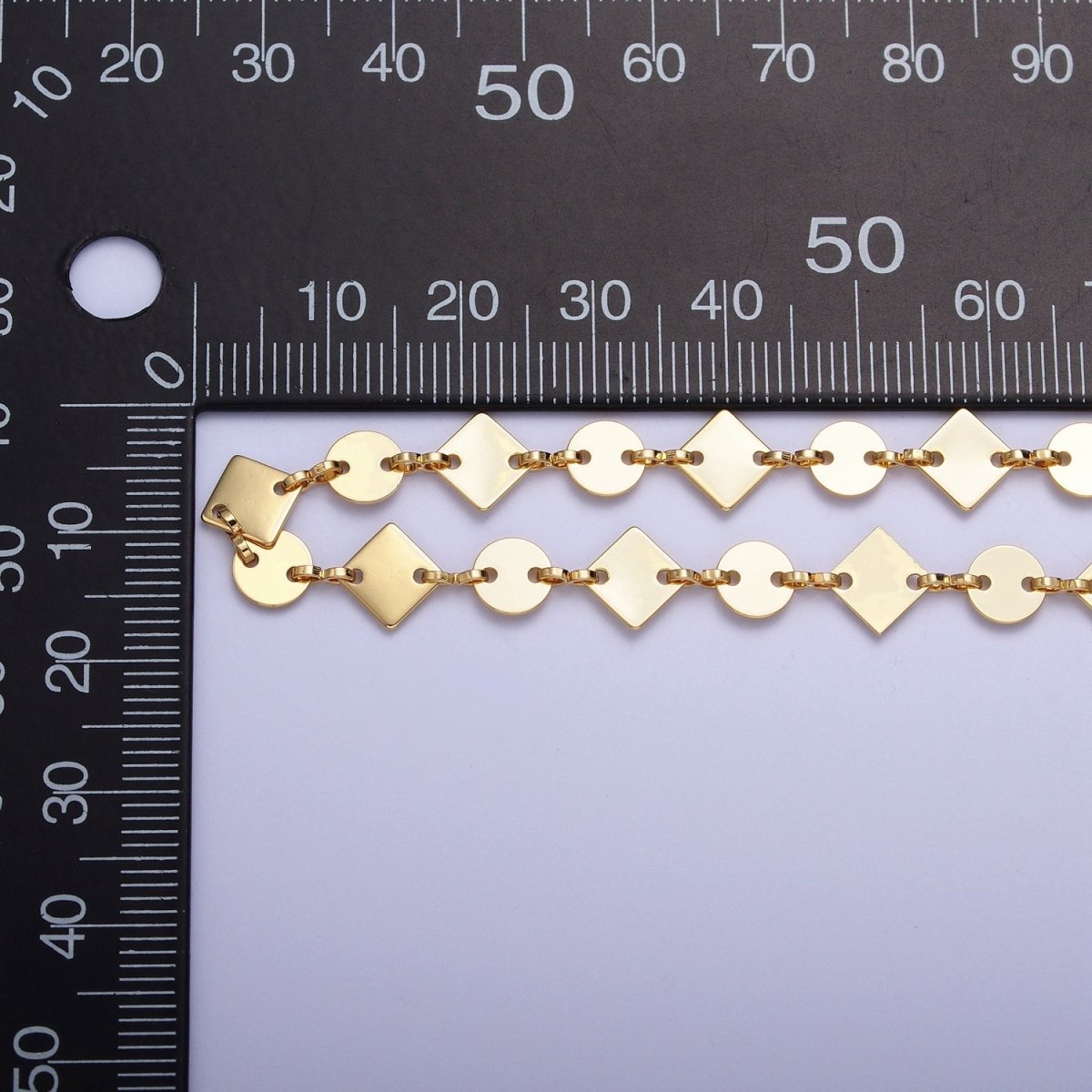 24K Gold Filled 8mm Designed Rhombus Circle Wholesale Chain by Yard For Jewelry Making | ROLL-846 Clearance Pricing - DLUXCA