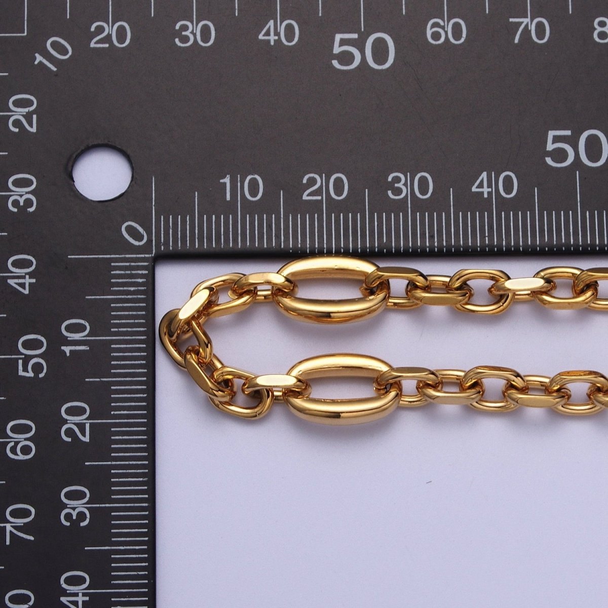 24K Gold Filled 9mm Designed Oval Flat Cable Link Gold, Silver Unfinished Chain | ROLL-897, ROLL-898 Clearance Pricing - DLUXCA